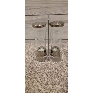 Pampered Chef SALT & PEPPER Mill Grinder Set w/Stand Holder Clear Acrylic EUC
